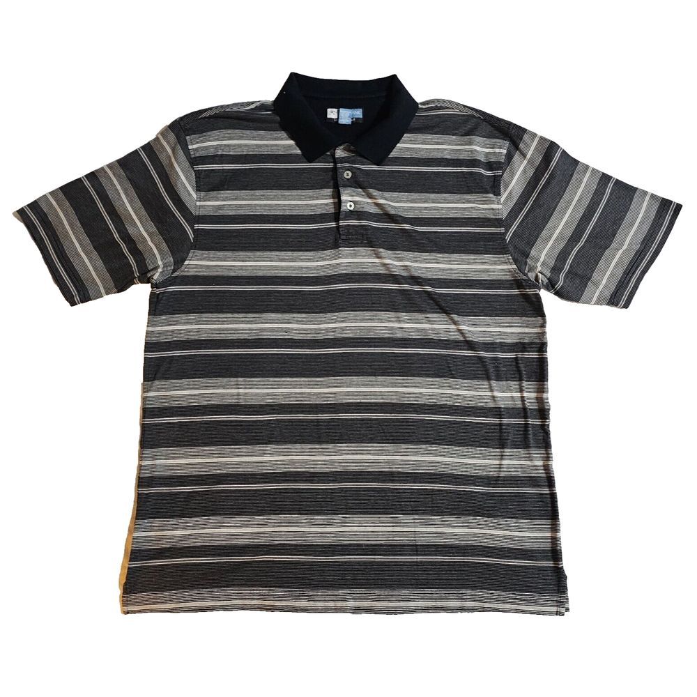 Jos A Bank Mens XL Polo SS Shirt Black-Gray Striped Leadbetter Golf Cool Cotton